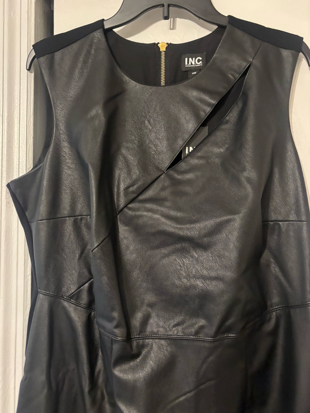 INC International Concepts Black Faux Leather Paneled Sheath Dress